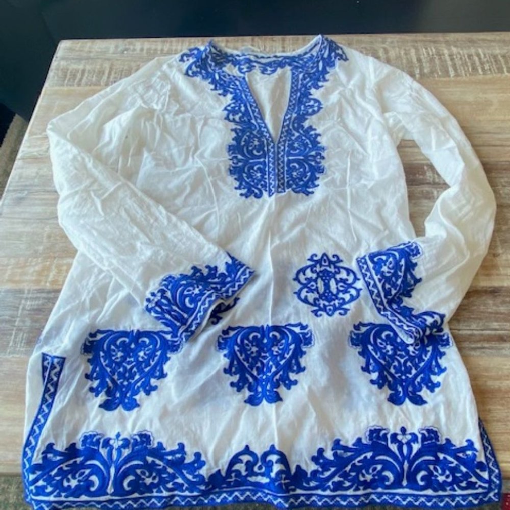 Michael Kors Blue Embroidered Pool/Beach Cover up/Tunic on Sale!